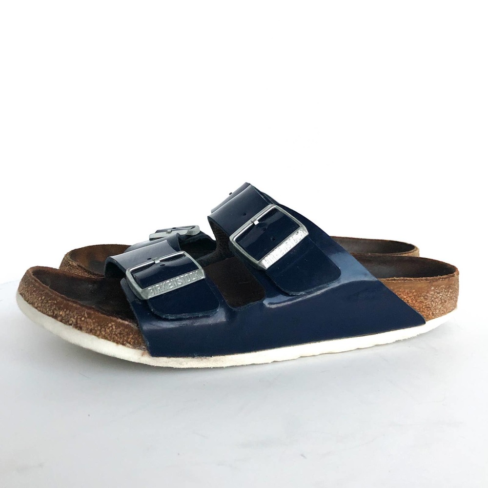 Birkenstocks-Arizona Sandals-Double Buckle Patent Leather Navy-Size 40-US 8.5